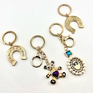 Luxe Gold & Sparkle Keychain Bundle - Lot of 4 (Perfume, Bear, Horseshoe)